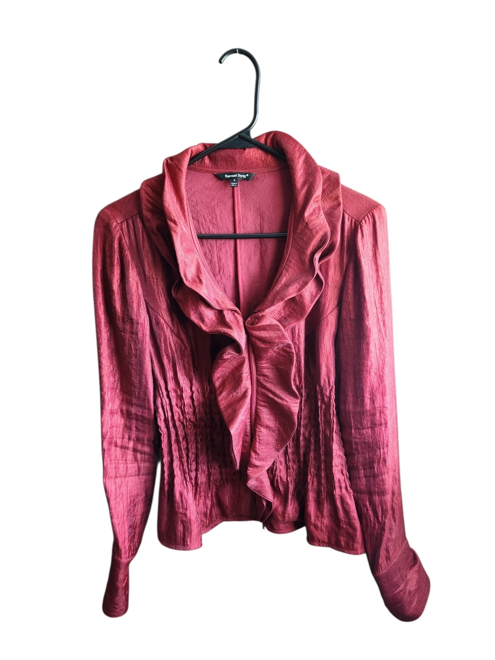 Samuel Dong Raspberry Red Ruffle-Front Blazer